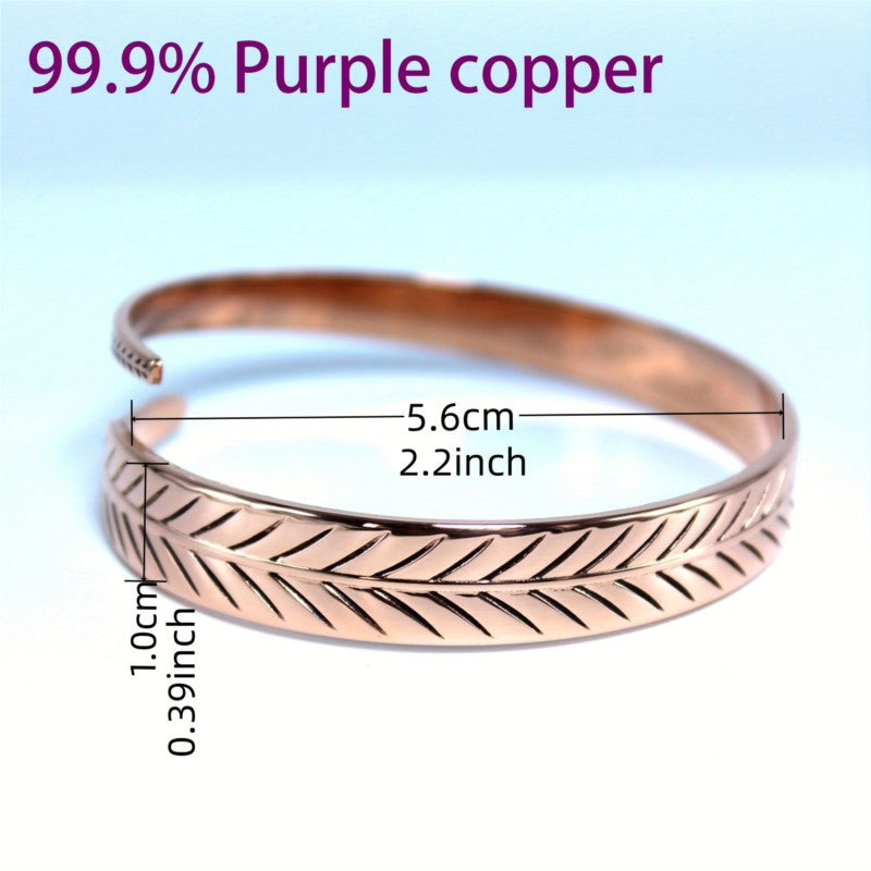 Vintage Leaf Pattern Adjustable Copper Bracelet