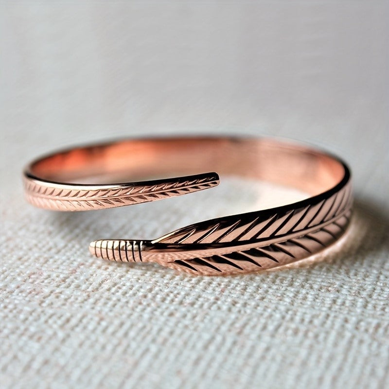 Vintage Leaf Pattern Adjustable Copper Bracelet